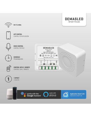 Mini Smart Switch WiFi+RF 1 Canal, 90-250Vac 50-60Hz 10A max 2.4GHz