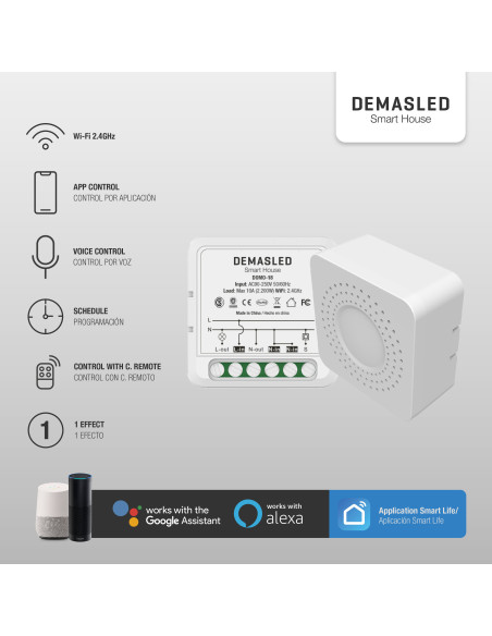 Mini Smart Switch WiFi+RF 1 Canal, 90-250Vac 50-60Hz 10A max 2.4GHz