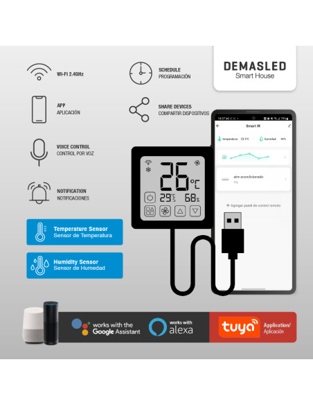 Termostato Digital de Ambiente con Pantalla Táctil Smart WiFi + IR, Negro