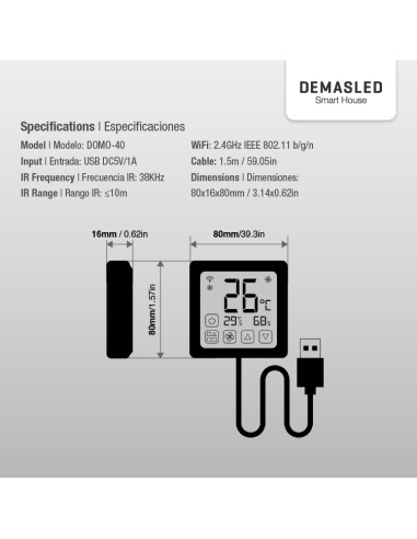 Termostato Digital de Ambiente con Pantalla Táctil Smart WiFi + IR, Negro