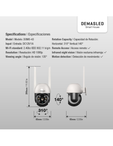 Cámara Smart WIFI HD de exterior. 2MP, IP65