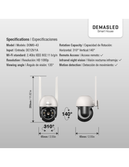 Cámara Smart WIFI HD de exterior. 2MP, IP65