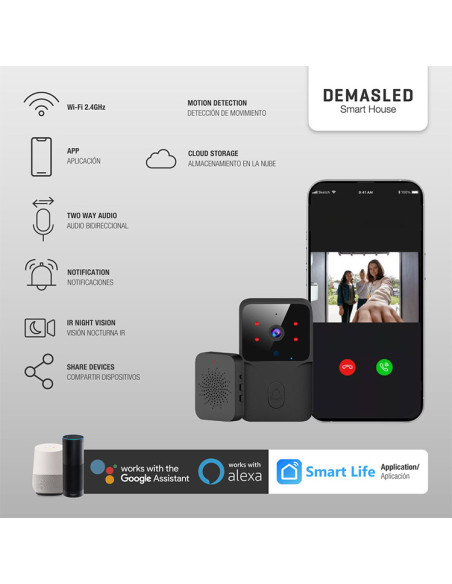 Timbre de Puerta Smart con Cámara 480p, 800mAH