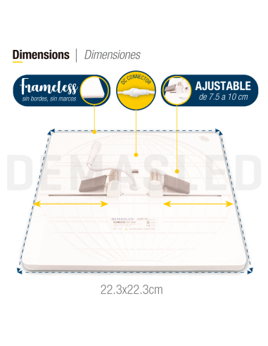 Panel LED cuadrado AJUSTABLE de 22x22cm 24W 2280lm, Empotrar