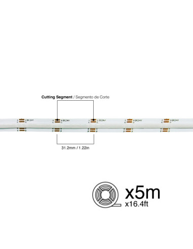 Tira LED COB 24V 14W/m, RGB 400lm/m 576 LEDs/m, 10mm PBC, 5m