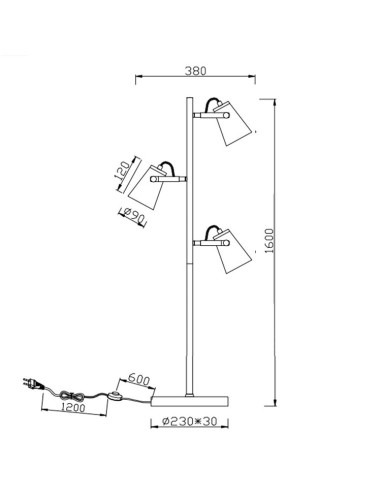 Lámpara de pie Edward 3 focos orientables para E14 (no incluidas)