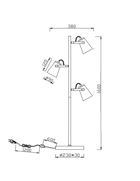 Lámpara de pie Edward 3 focos orientables para E14 (no incluidas)