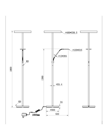 Lámpara de pie 39W+5.5W CCT dorada Willis