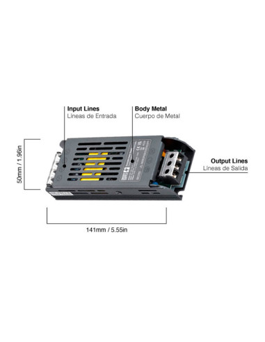 Fuente de Alimentación Switching Metálica 24V 76,8W 3,2A Interior
