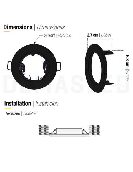 Foco de empotrar 9x9cm Corte 6.5cm para Bombilla GU10 y MR16
