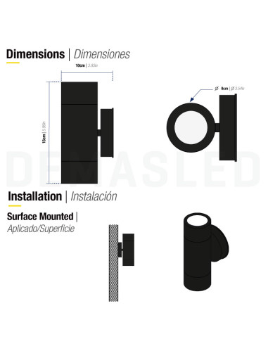 Aplique Exterior BIDIRECCIONAL para GU10 16x6x9cm, 220Vac, Negro