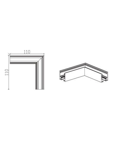 Conexión Superficie en L 90º para carril magnético MAGNETO Negro