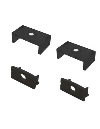 Kit de 2 tapas y 2 clips para perfil de aluminio, PER-01-2m. Negro