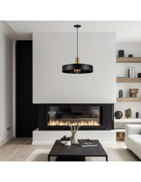Lámpara Colgante metal negro y oro para E27 Uma