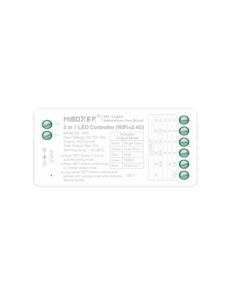 Controlador LED 5 en 1 WiFi 2.4GHz 12A máx. IP20