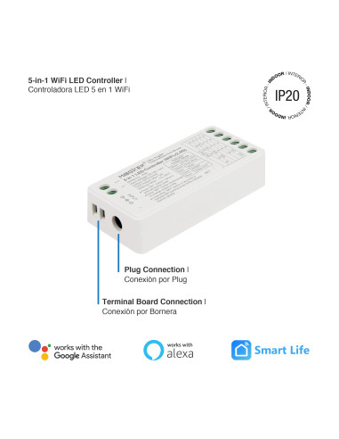 Controlador LED 5 en 1 WiFi 2.4GHz 12A máx. IP20
