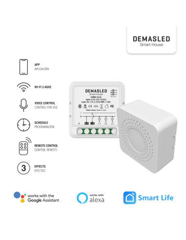 Mini Smart Switch WiFi+RF 3 Canales, 100-240Vac 50-60Hz 10A max 2.4GHz