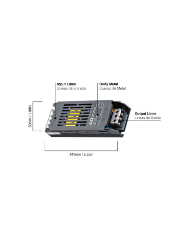 Fuente de Alimentación Switching Metálica 24V 76,8W 3,2A Interior