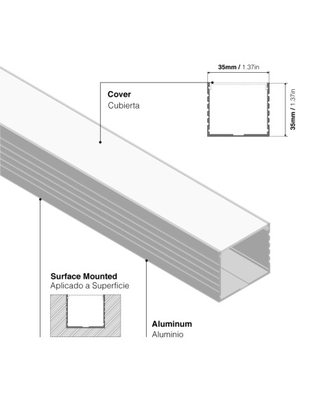 Perfil de Aluminio Double 35x35mm Anodizado, Cover Opal Blanco x2m