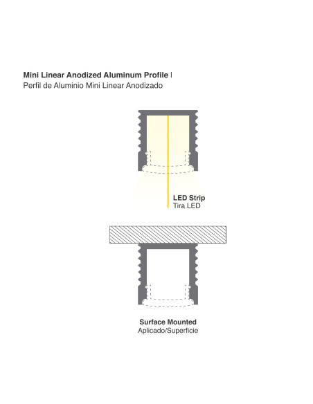 Perfil de Aluminio Mini Linear 7,8x9mm Anodizado, Cover Opal Blanco x 2m