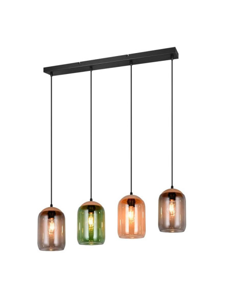 Colgante CORK 4xE27, Cristal, Ámbar, Cuerpo: Metal negro
