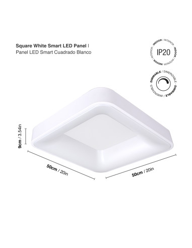 Panel LED Smart Cuadrado Blanco 50x50x9cm 48W 210mA CCT, de Aplicar