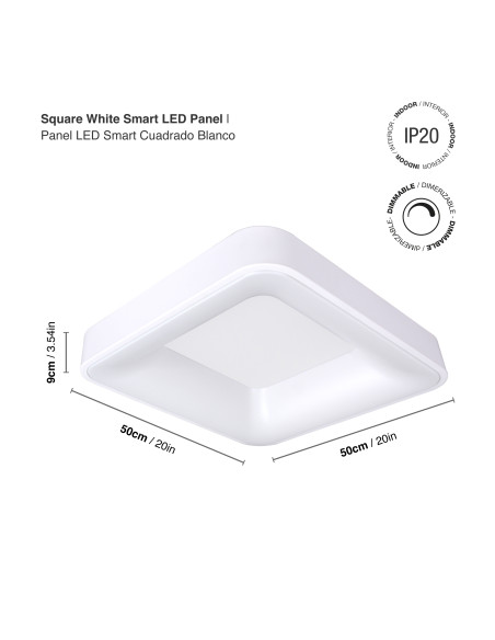 Panel LED Smart Cuadrado Blanco 50x50x9cm 48W 210mA CCT, de Aplicar