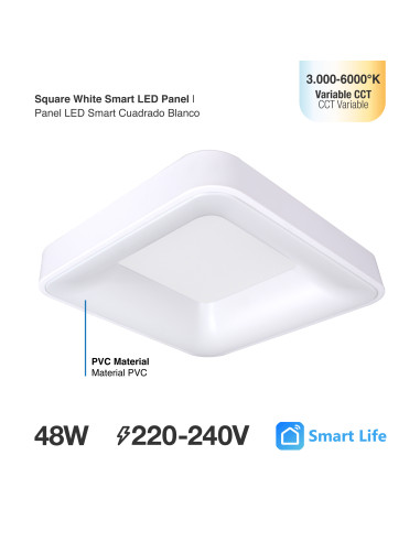Panel LED Smart Cuadrado Blanco 50x50x9cm 48W 210mA CCT, de Aplicar