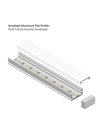 Perfil de Aluminio Flat 13x7mm Anodizado, Cover Opal Blanco x2m