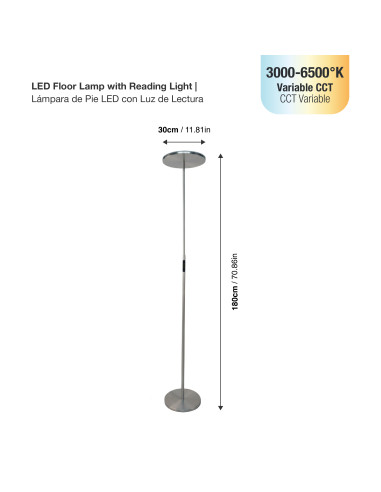 Lámpara de pie LED Dimerizable Ø300x10mm 30W CCT 1800mm