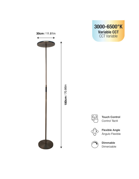 Lámpara de pie LED Dimerizable Ø300x10mm 30W CCT 1800mm