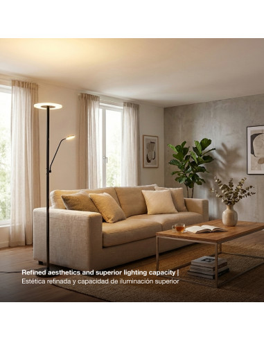 Lámpara de Pie LED con Luz de Lectura Dimerizable Ø300x16mm 28W CCT 1800mm