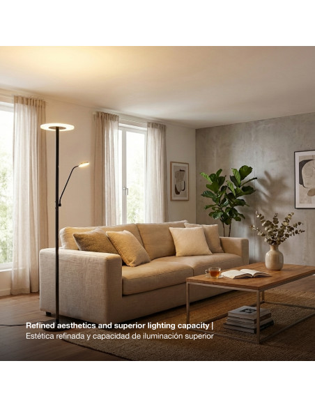 Lámpara de Pie LED con Luz de Lectura Dimerizable Ø300x16mm 28W CCT 1800mm