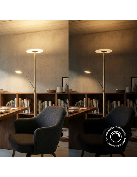 Lámpara de Pie LED con Luz de Lectura Dimerizable Ø300x16mm 28W CCT 1800mm