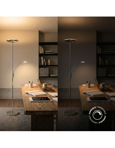 Lámpara de Pie LED con Luz de Lectura Dimerizable Ø290x30mm 25W Blanco Cálido 3000K 1800mm
