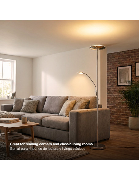 Lámpara de Pie LED con Luz de Lectura Dimerizable Ø290x30mm 25W Blanco Cálido 3000K 1800mm