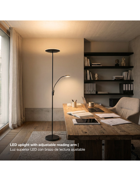 Lámpara de Pie LED con Luz de Lectura Dimerizable Ø290x30mm 25W Blanco Cálido 3000K 1800mm
