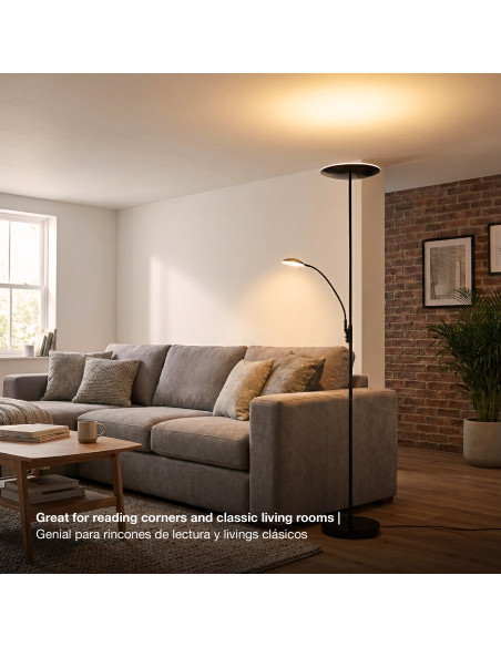 Lámpara de Pie LED con Luz de Lectura Dimerizable Ø290x30mm 25W Blanco Cálido 3000K 1800mm
