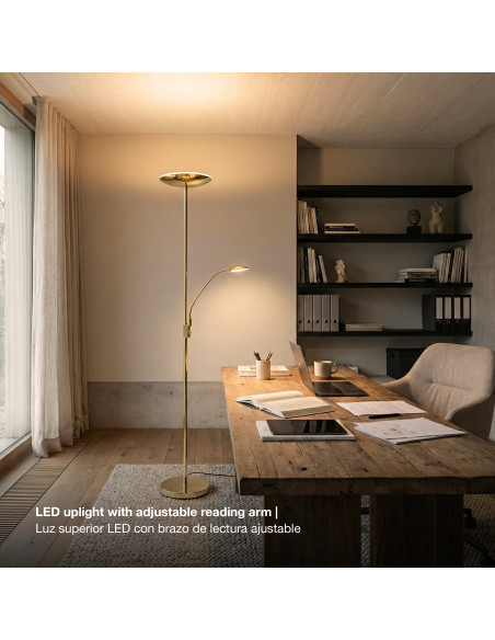 Lámpara de Pie LED con Luz de Lectura Dimerizable Ø290x30mm 25W Blanco Cálido 3000K 1800mm