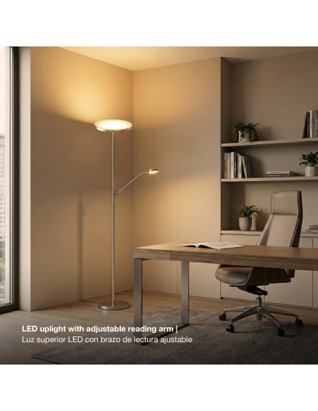 Lámpara de Pie LED con Luz de Lectura Ø250x20mm 25W Blanco Cálido 3000K 1800mm