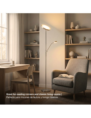 Lámpara de Pie LED con Luz de Lectura Ø250x20mm 25W Blanco Cálido 3000K 1800mm