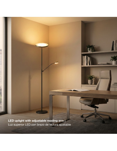 Lámpara de Pie LED con Luz de Lectura Ø250x20mm 25W Blanco Cálido 3000K 1800mm