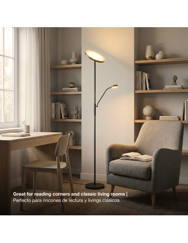 Lámpara de Pie LED con Luz de Lectura Ø250x20mm 25W Blanco Cálido 3000K 1800mm