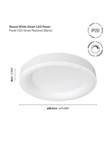 Panel LED Smart Redondo Blanco 38x38x9cm 32W 140mA CCT, de Aplicar