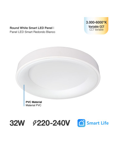 Panel LED Smart Redondo Blanco 38x38x9cm 32W 140mA CCT, de Aplicar