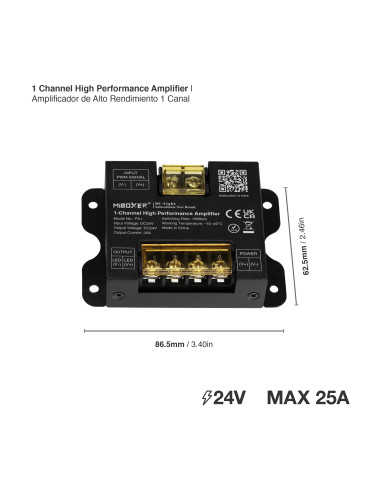 Amplificador de Alto Rendimiento 1 Canal 25A máx. 24V