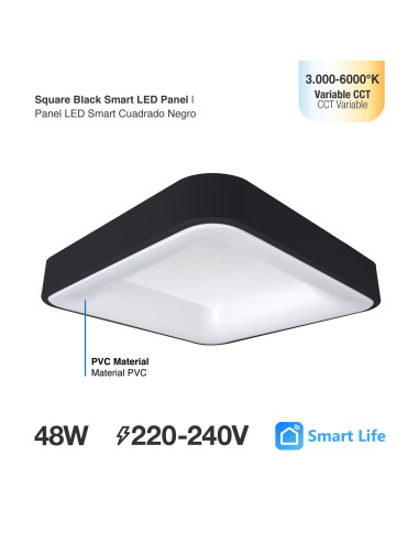 Panel LED Smart Cuadrado Negro 50x50x9cm 48W 210mA CCT, de Aplicar