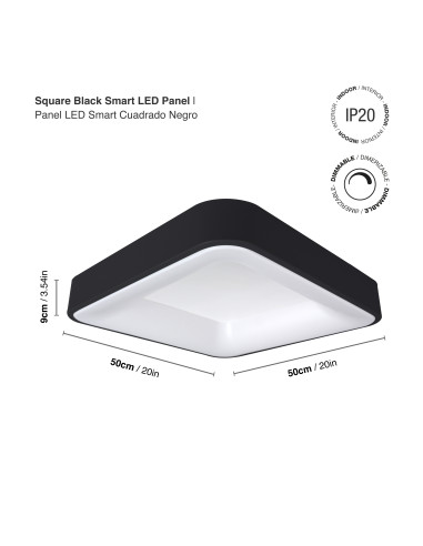 Panel LED Smart Cuadrado Negro 50x50x9cm 48W 210mA CCT, de Aplicar