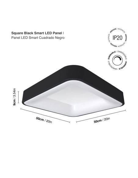 Panel LED Smart Cuadrado Negro 50x50x9cm 48W 210mA CCT, de Aplicar